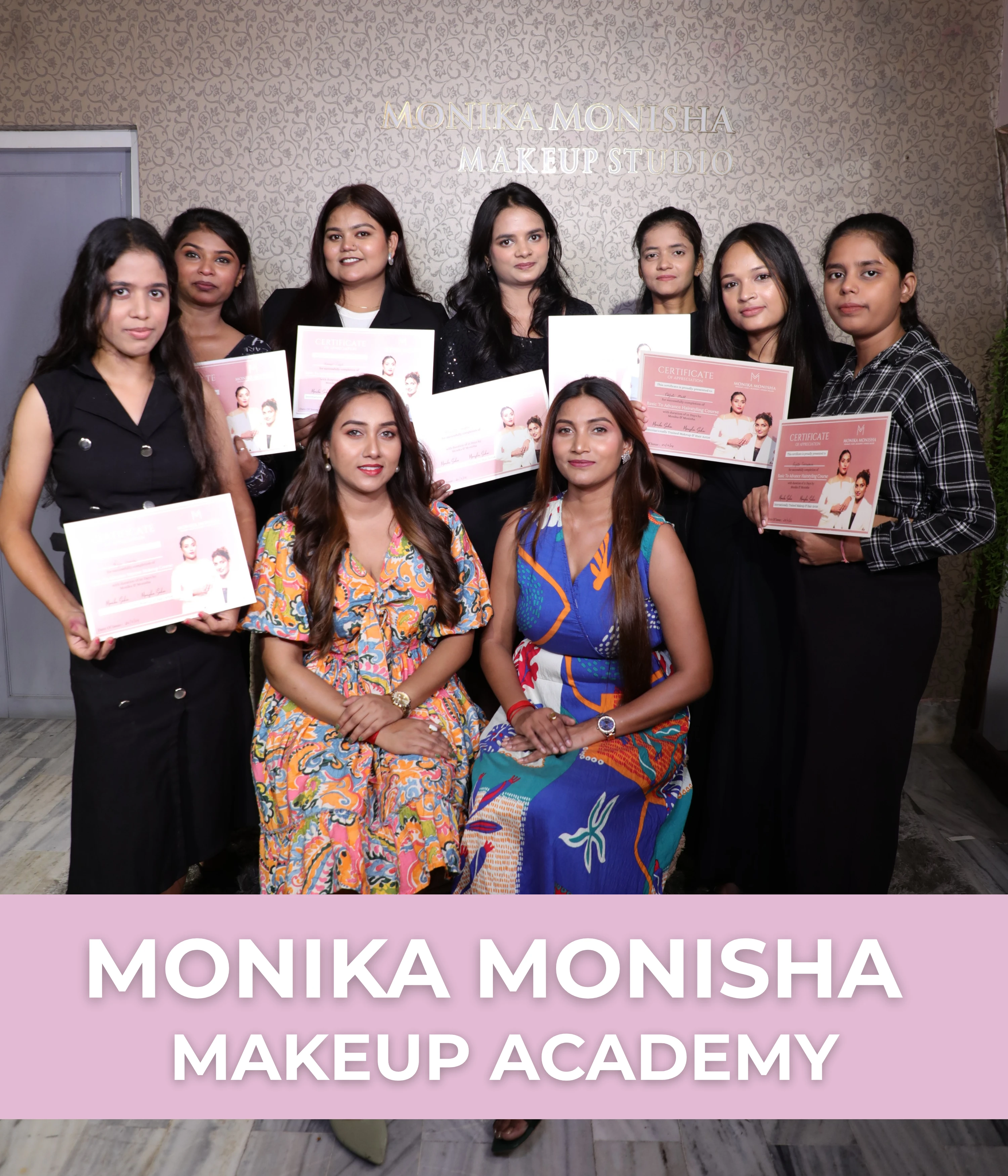 Students training at the best makeup academy in Lucknow — Monika Monisha Studio